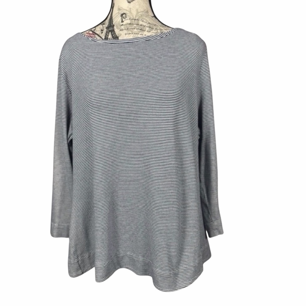 John Mark Tunic Top Large Blue White Striped Cotton Artsy Lagenlook Size Large